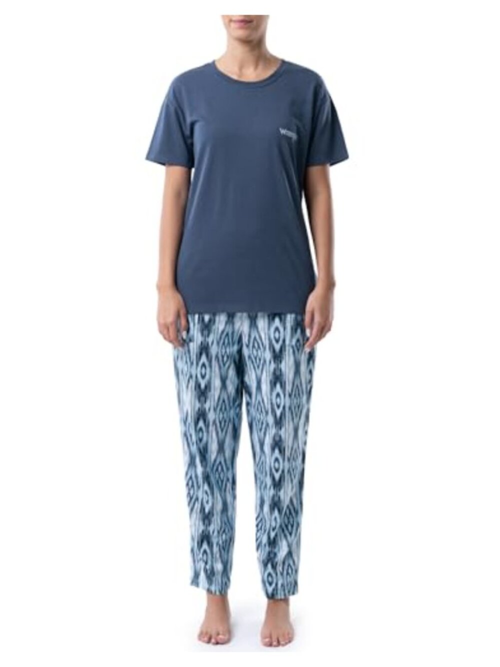 Wrangler Women's 2-Piece Cotton Pajama Set Short Sleeve Tee & Printed Pants